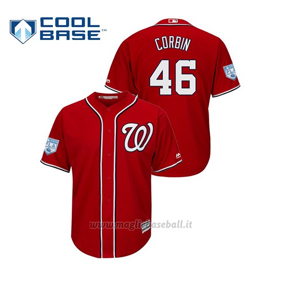 Maglia Baseball Uomo Washington Nationals Patrick Corbin 2019 Entrenamiento De Primavera Cool Base Rosso